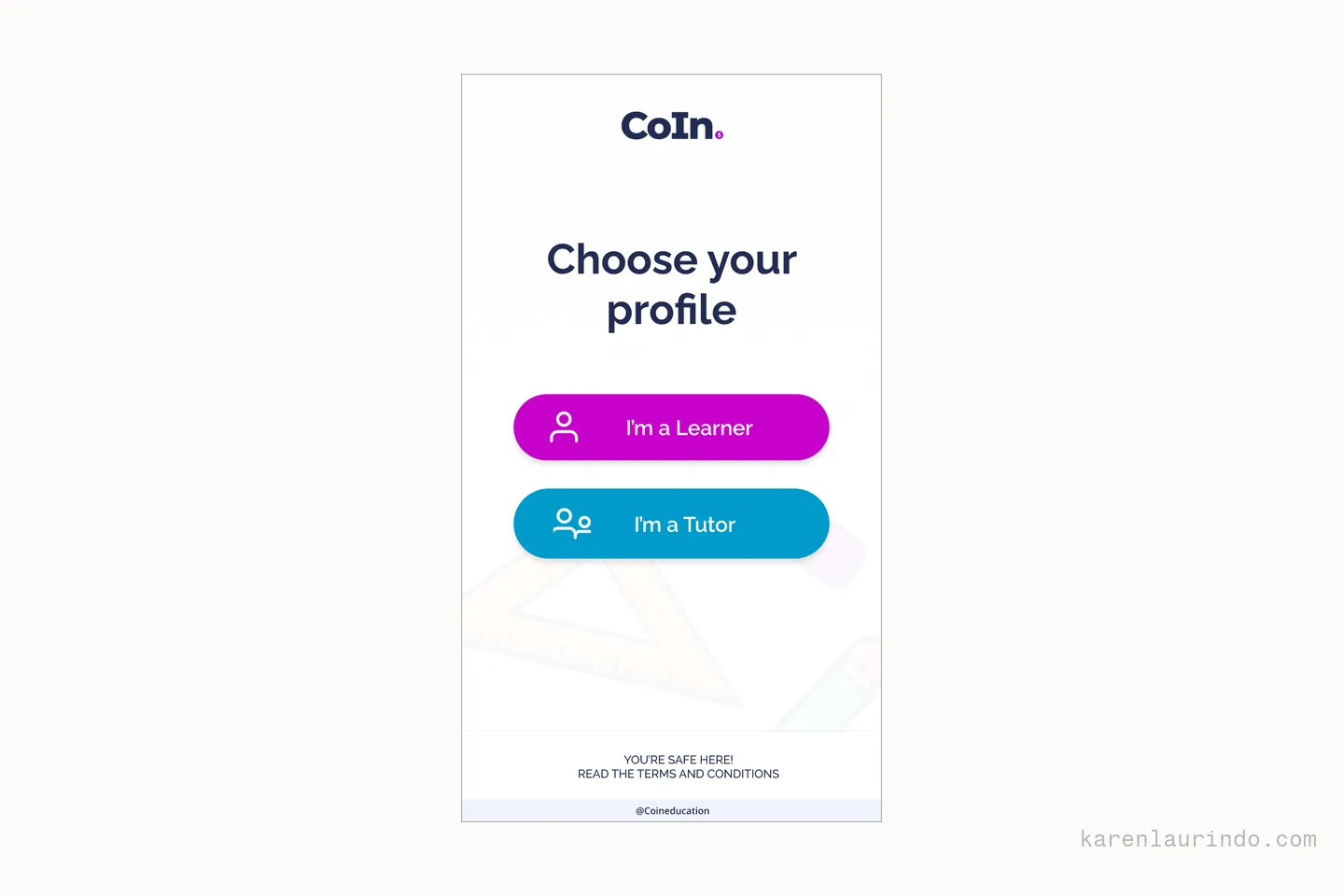 The profile choice on first open, with two options only: I am a learner, or I am a tutor
